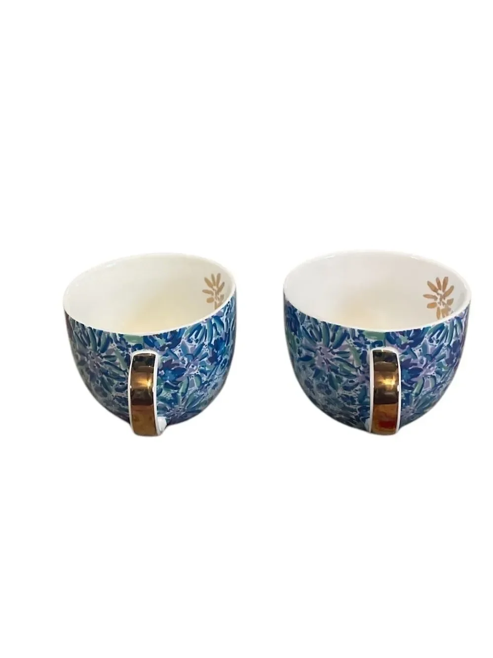 Set of 2 Lilly Pulitzer 12 oz Floral  Blue Purple Gold Trim Coffee Mug